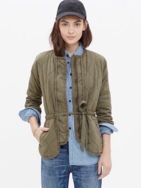 Madewell Olive Green Quilted Drawstring Women’s Jacket | Size Large